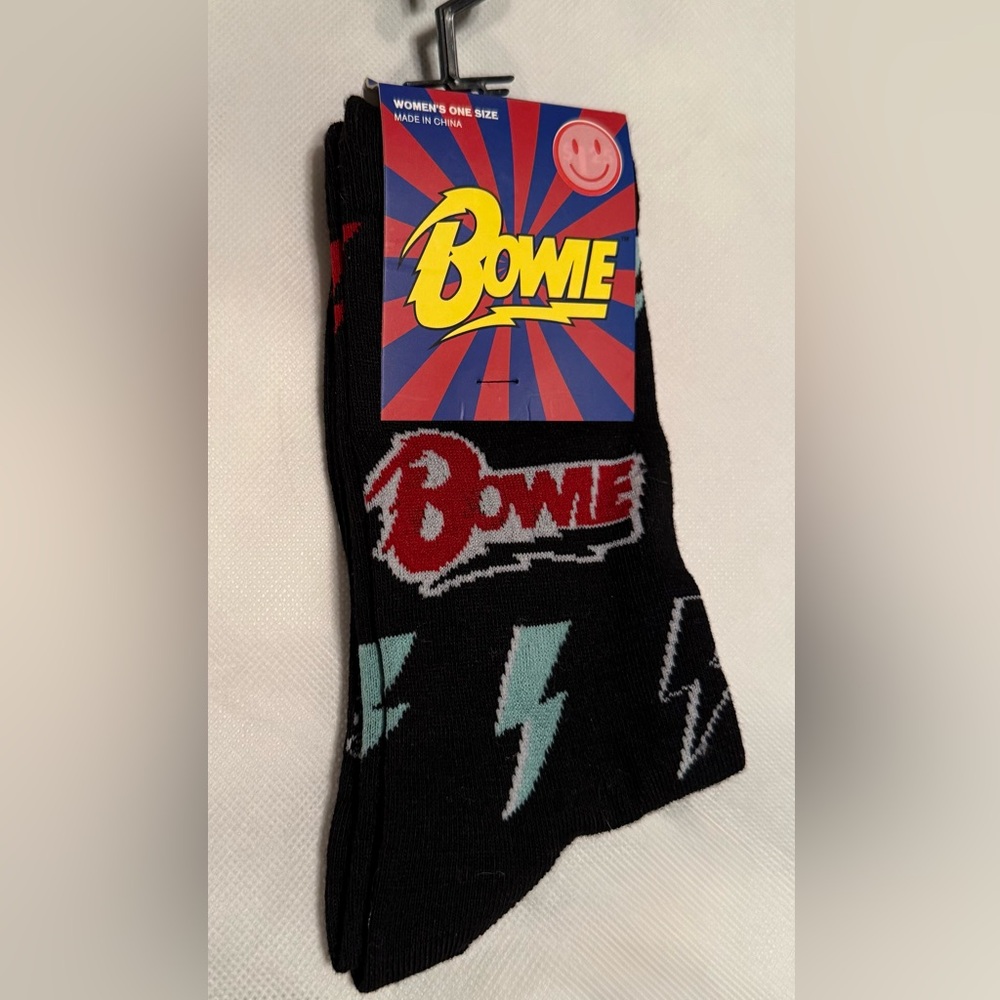 New Bowie Woman’s Black Socks with Red and Blue Lightening Design